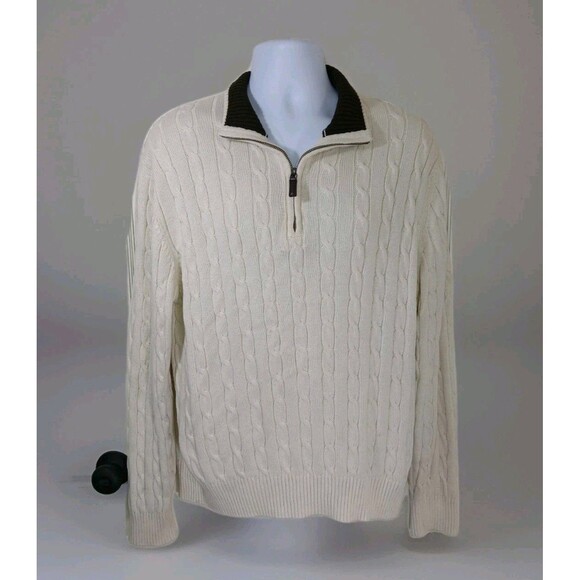 Cremieux Classics Men's L 1/4 Zip Cream Pullover Cable Knit Sweater Grandpacore - Picture 5 of 13